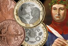 due monete proof vaticane gallo di san pietro francesco petrarca canzoniere musei vaticani jorge bergoglio zecca cfn