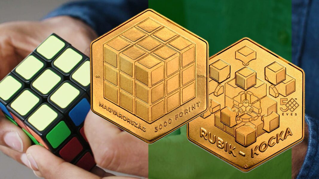 cubo di rubik giocattolo rompicapo toy moneta esagono ungheria nordic gold numismatica collezione