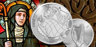 santa brigida badessa irlanda vangelo fede chiesa miracoli moneta argento eire proof crown size