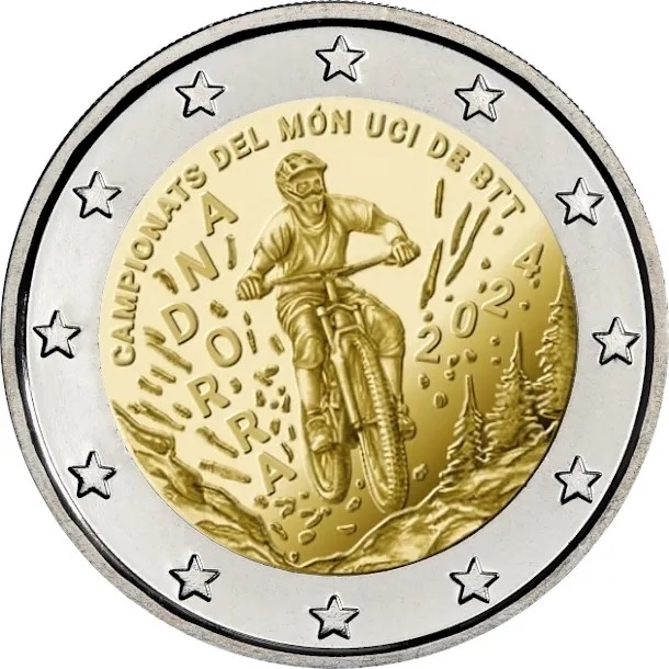 2 euro sportive di andorra 2024 sci mountain bike sport moneta collezione euro