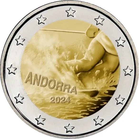 2 euro sportive di andorra 2024 sci mountain bike sport moneta collezione euro