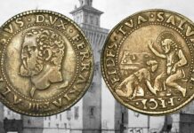 mezza lira per ferrara este lucrezia borgia rarità argento moneta numismatica maria maddalena unzone piedi gesù vangelo