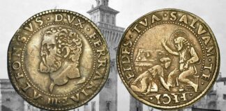 mezza lira per ferrara este lucrezia borgia rarità argento moneta numismatica maria maddalena unzone piedi gesù vangelo