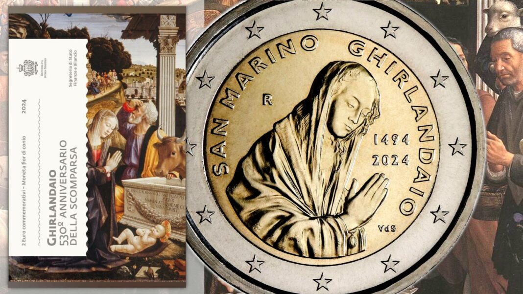 2 euro ghirlandaio di san marino cappella sassetti adorazione dei pastori arte pittura rinascimento firenze bellezza vergine