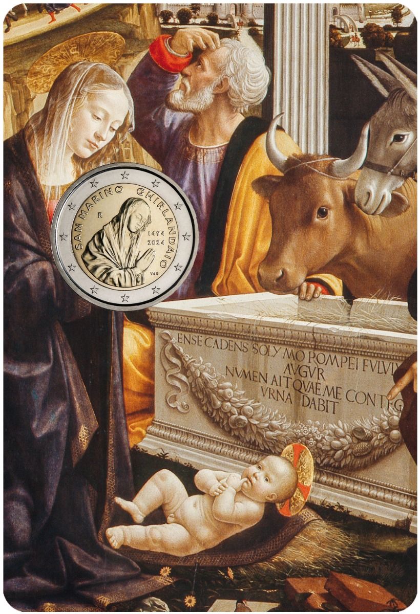 2 euro ghirlandaio di san marino cappella sassetti adorazione dei pastori arte pittura rinascimento firenze bellezza vergine