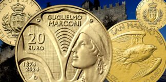 monete d oro di san marino euro gugliemo marconi ragazza flapper radio sandra deiana bellezza falco pellegrino bullion oncia vienna premio nobel rarità numismatica valore prezzo