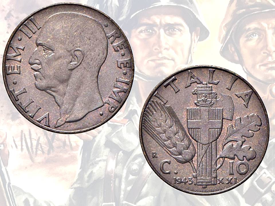 10 centesimi impero 1943-XXI in acciaio repubblica sociale italiana fascismo benito mussolini zecca aosta moneta esperimento rarissima asta nomisma numismatica valore