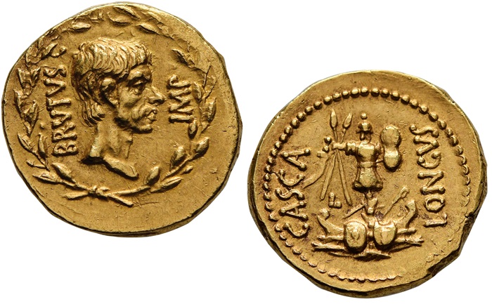 aureo con ritratto di bruto moneta oro roma rarità eccezionale asta numismatica genvensis storia giulio cesare assassinio euro lire valore