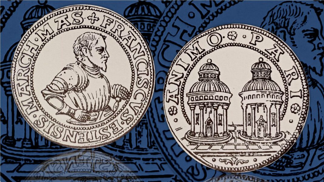 pari animo doppia oro moneta francesco este massa lombarda rarità numismatica virtù onore