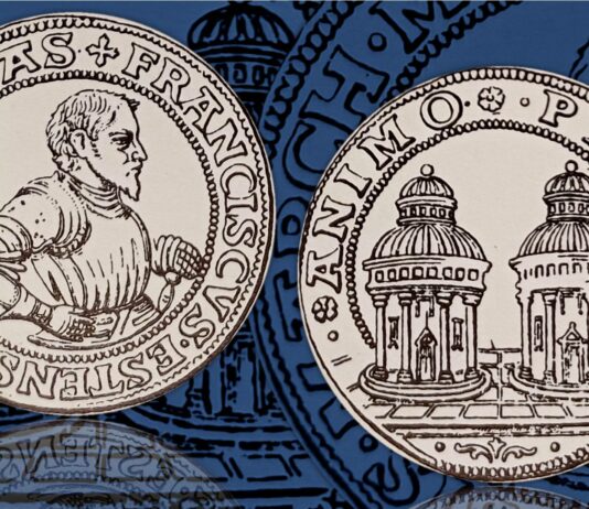 pari animo doppia oro moneta francesco este massa lombarda rarità numismatica virtù onore