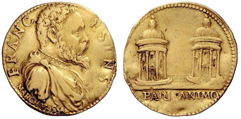 pari animo doppia oro moneta francesco este massa lombarda rarità numismatica virtù onore