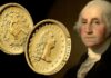 dollaro flowing hair stati uniti d'america oro argento us mint oncia valore prezioso libertà aquila george washington anniversario