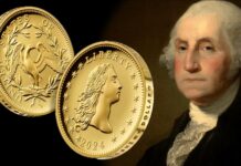 dollaro flowing hair stati uniti d'america oro argento us mint oncia valore prezioso libertà aquila george washington anniversario