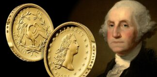 dollaro flowing hair stati uniti d'america oro argento us mint oncia valore prezioso libertà aquila george washington anniversario