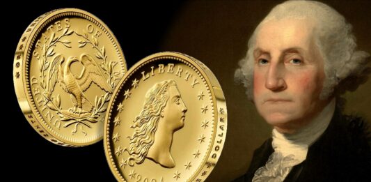 dollaro flowing hair stati uniti d'america oro argento us mint oncia valore prezioso libertà aquila george washington anniversario