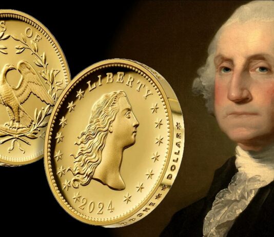 dollaro flowing hair stati uniti d'america oro argento us mint oncia valore prezioso libertà aquila george washington anniversario