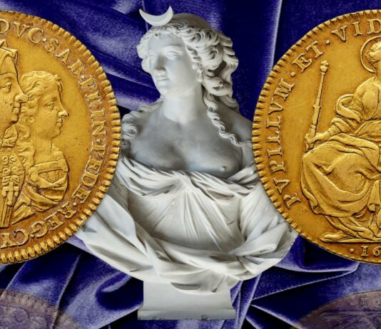 quadrupla della reggenza 1676 savoi torino oro rarità numismatica moneta asta bolaffi madonna gesù madre figlio