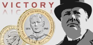 moneta per winston churchill pound bimetallica royal min numismatica ritratto ussari re carlo victory sigaro cubano brandy scotch whisky statista militare