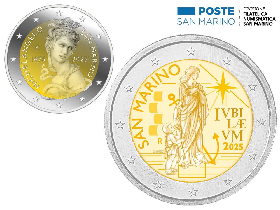 euro monete sammarinesi 2025 san marino numismatica collezione novità expo osaka bizet michelangelo giubileo anno santo orchidee falco pellegrino oro argento rarità valore bullion