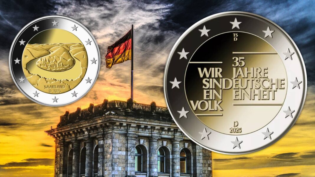 2 euro di germania 2025 moneta saarland saar riunificazione muro di berlino guerra fredda wir sind ein volk collezione numismatica