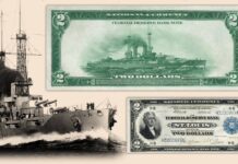 2 dollari usa 1918 banconota federal reserve corazzata new york flotta marina guerra stati uniti oceano crociera