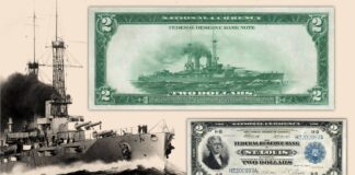 2 dollari usa 1918 banconota federal reserve corazzata new york flotta marina guerra stati uniti oceano crociera