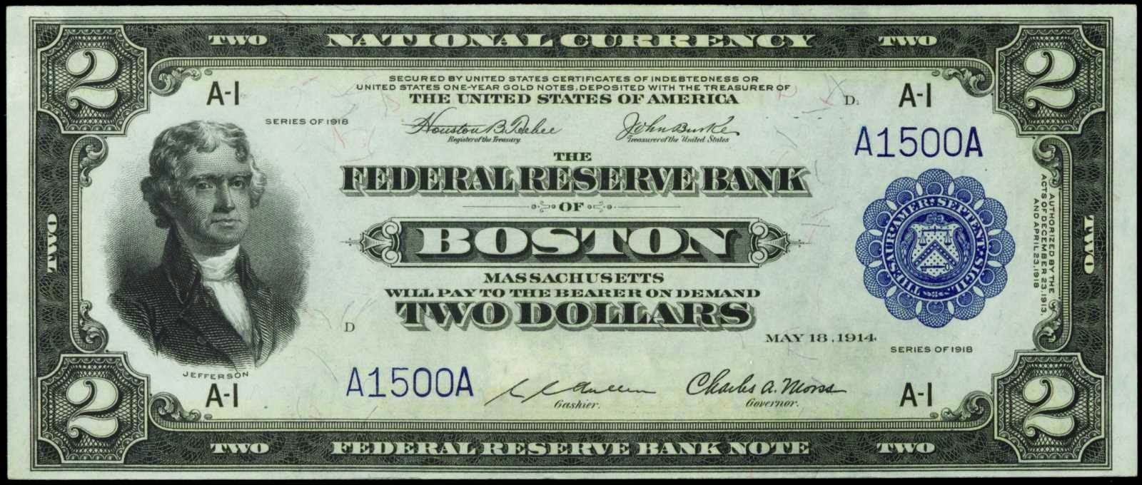 2 dollari usa 1918 banconota federal reserve corazzata new york flotta marina guerra stati uniti oceano crociera