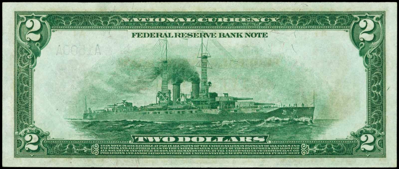 2 dollari usa 1918 banconota federal reserve corazzata new york flotta marina guerra stati uniti oceano crociera