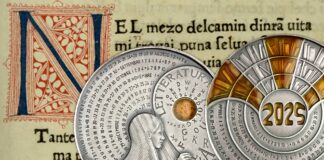 medaglia calendario ipzs 2025 arisbeth magistri scuola arte medaglia zecca di stato roma letteratura bellezza umanità sapere civiltà amore donna argento bronzo smalti