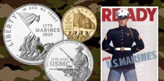 USA monete per i marines usmc united states maribne corps semper fidelis guerra difesa oro argento dollaro coin collezione numismatica iwo jima