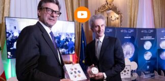 collezione numismatica italia 2025 euro monete ipzs mef giancarlo giorgetti francesco soro paolo perrone myrta merlino video oro argento lamborghini campari renato zero milano cortina giubileo amerigo vespucci michelangelo