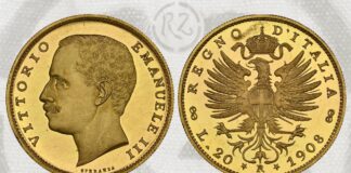 20 lire 1908 aquila sabauda numismatica asta italia san marino unica campione museo della zecca collezione reale oro rarità assoluta valore euro 150.000