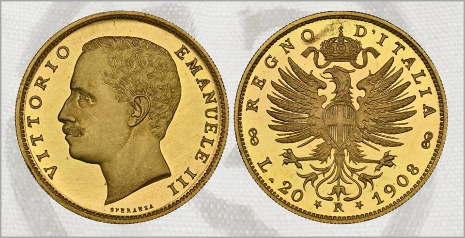 20 lire 1908 aquila sabauda asta rarità collezione reale furto indagini guardia di finanza procura di roma domenico luppino numismatica stato collezionismo