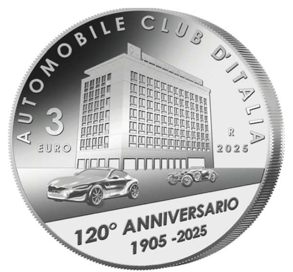 automobile club d'italia auto moneta euro valerio de seta ipzs mef argento stemma palazzo veicoli strada pubblico registro automobilistico numismatica collezione