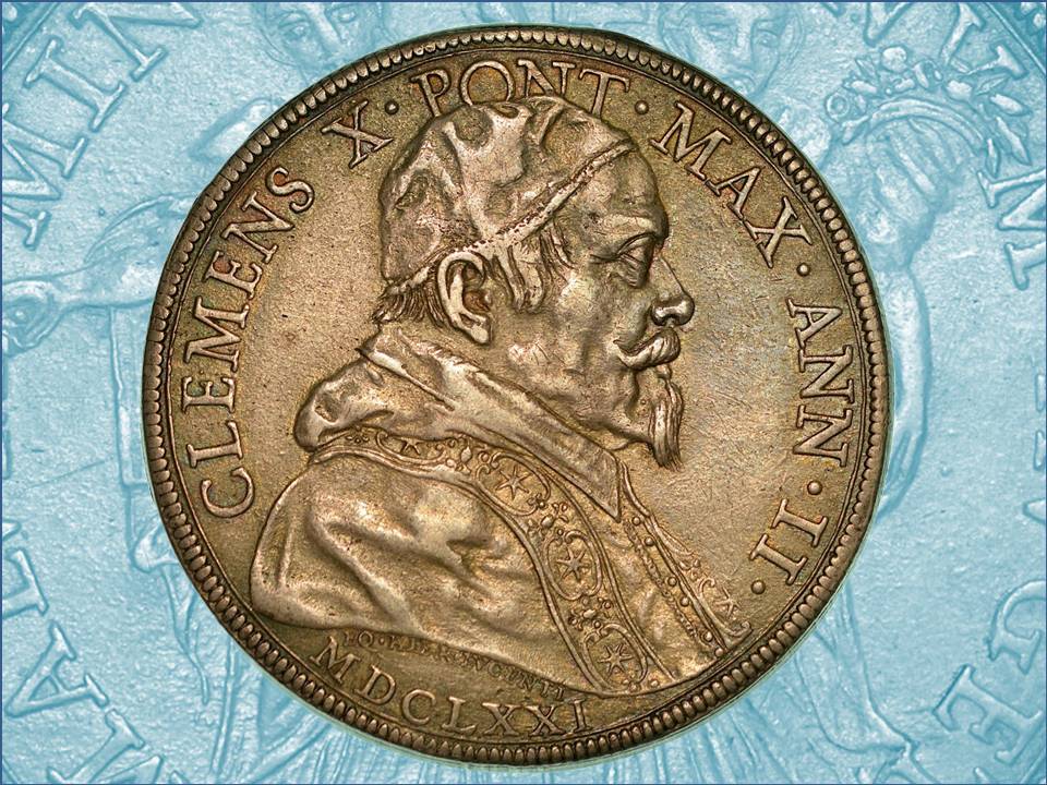 clemenza e liberalità virtù papa clmente x altieri piastra argento moneta rarità numismatica