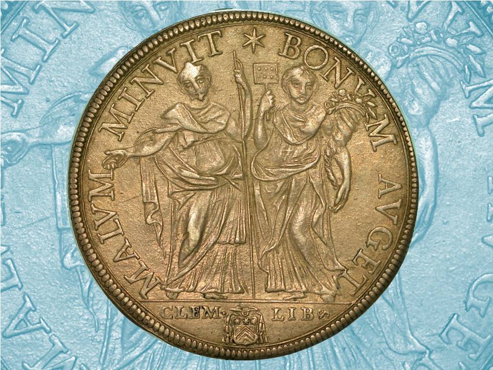 clemenza e liberalità virtù papa clmente x altieri piastra argento moneta rarità numismatica