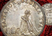 papa clemente x altieri testone preghiera tiara stemma stelle numismatica conclave