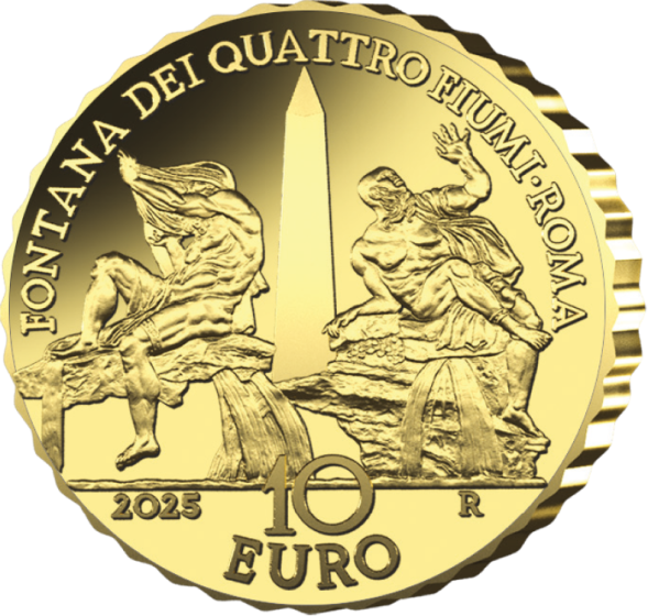 moneta ipzs 10 euro italia oro proof fontana dei quattro fiumi gian lorenzo bernini paizza navona roma barocco capolavoro numismatica collezione novità