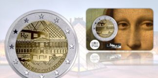 due euro louvre 2025 moneta francia monnaie de paris museo arte gioconda monna lisa nike amore e psiche venere di milo numismatica arte capolavoro