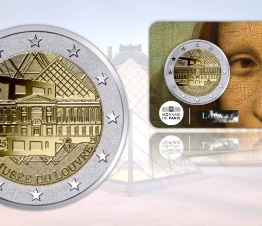 due euro louvre 2025 moneta francia monnaie de paris museo arte gioconda monna lisa nike amore e psiche venere di milo numismatica arte capolavoro