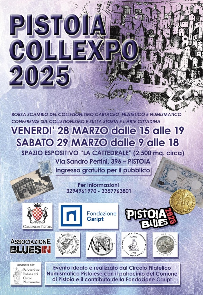 pistoia collexpo 2025 numismatica filatelia storia postale monete medaglie, banconote francobolli cartoline conferenze cultura divulgazione premi giovani fiera